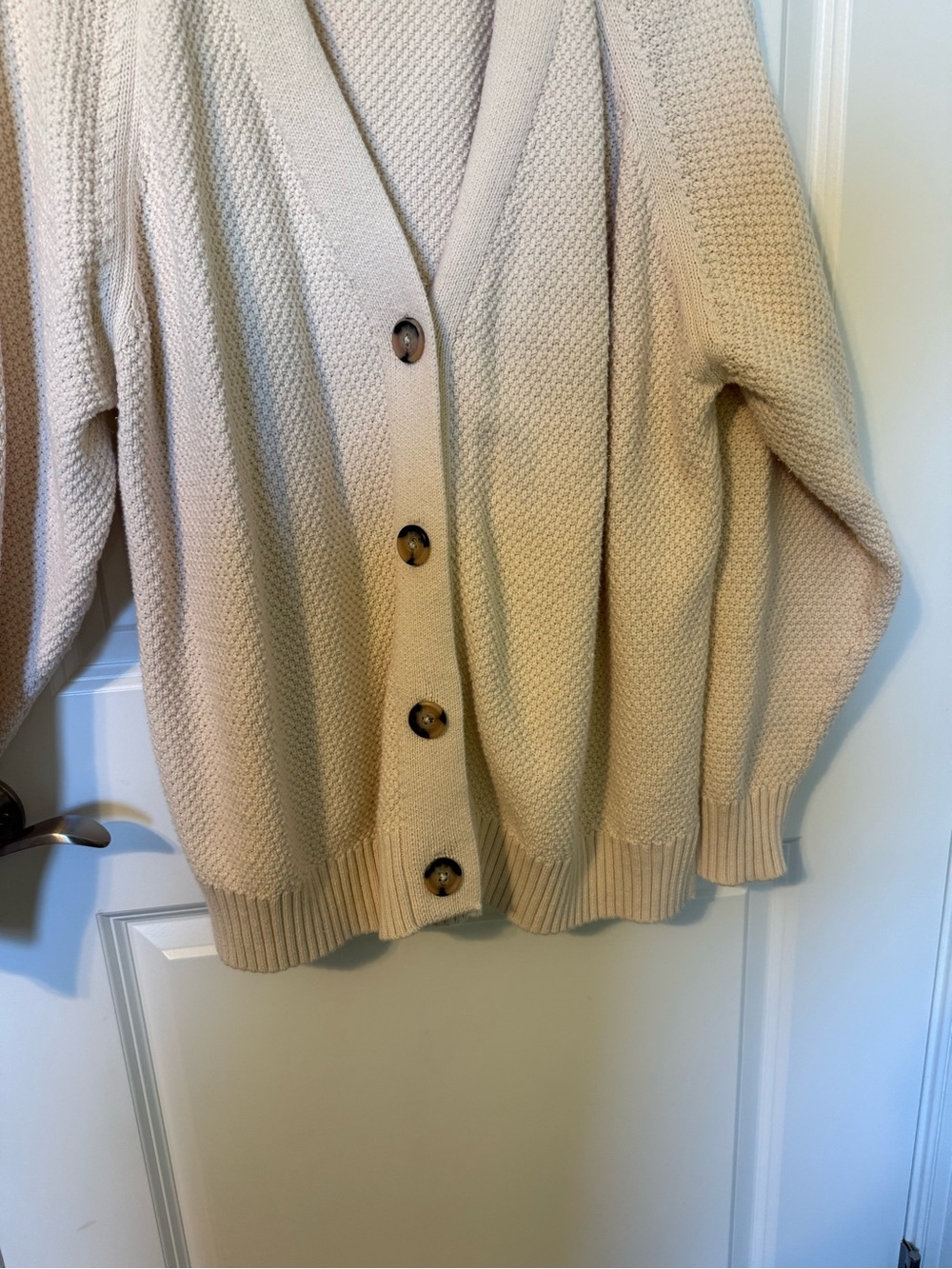 GAP Women’s XXL 100% Cotton Textured Knit Cardigan Cream Oversized - Picture 3 of 6